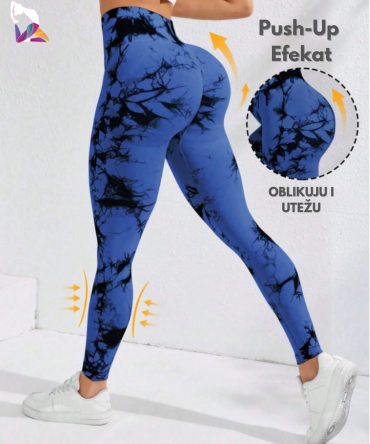 Tie Dye Push-Up Helanke za Trening - Blue