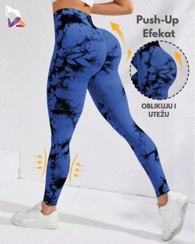 Tie Dye Push-Up Helanke za Trening - Blue